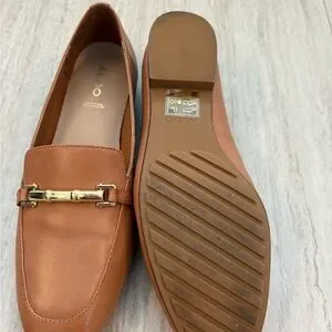 Aldo | Shoes | Aldo Brown Leather Loafers With Gold Accent 